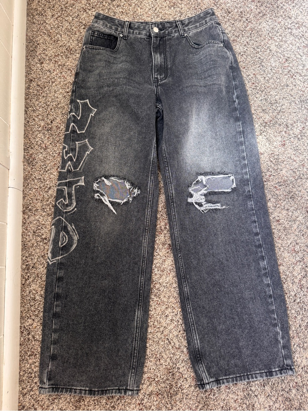Wide Leg Jeans Oversized custom bleach design WWJD Medium